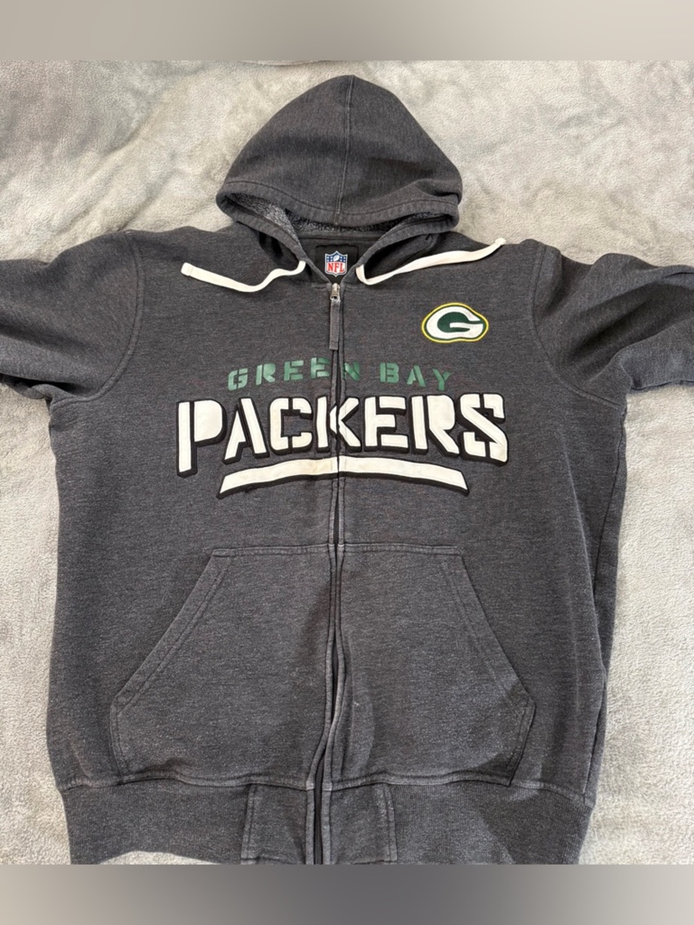 Green Bay Packers Men's NFL Gray Full-Zip Large Hooded Jacket